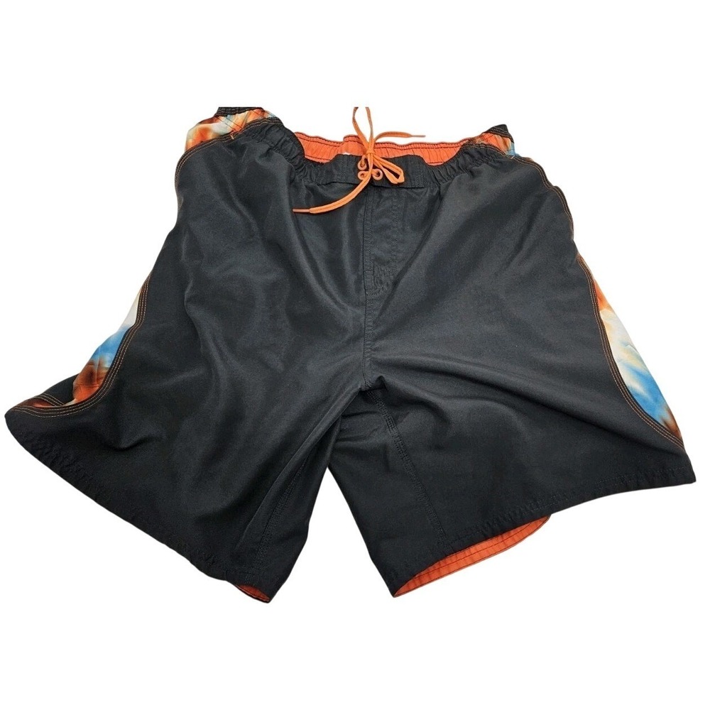 Nike‎ Mens XL Swim Trunks Board Shorts Black Orange Zipper Pocket Mesh Lining